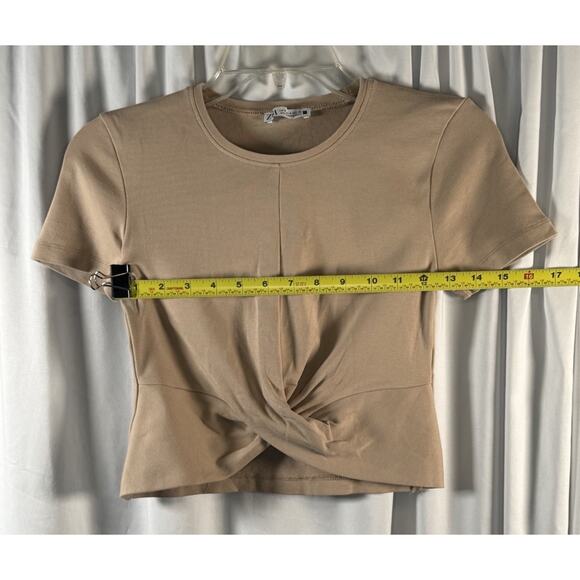 Zara Short Sleeves Cropped Cotton Blend Top, Tan, Sz: S, 83-33 - Picture 8 of 11